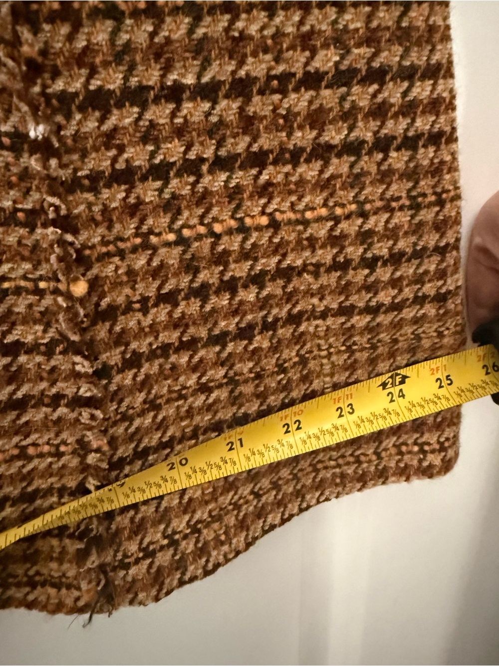 Elliott Lauren Houndstooth Tweed A-Line Skirt Brown Wool Blend Fringe Detail - Picture 7 of 7